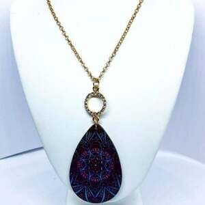 Gold-Tone Rhinestone Hand  Painted Wood Necklace